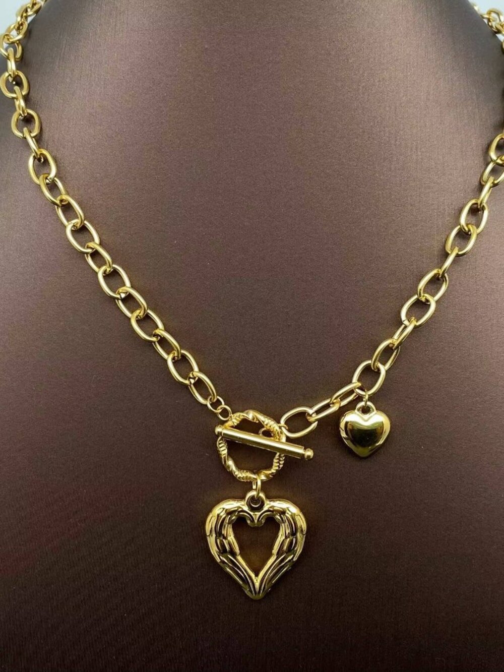 Double Heart Charm Buckle Necklace